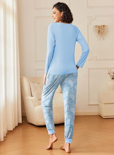 Image of Ekouaer 2 Pack Womens Pajama Sets Long Sleeve Pjs Soft Comfy Lounge Set