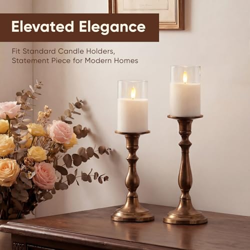 Image of Amagic 3 inchx5 inch Clear Glass Flameless Candles Battery Operated with Timer, Remote Control, LED Pillar Candles, Battery Powered, Valentine's Day Decor, Pure White Wax, Set of 2