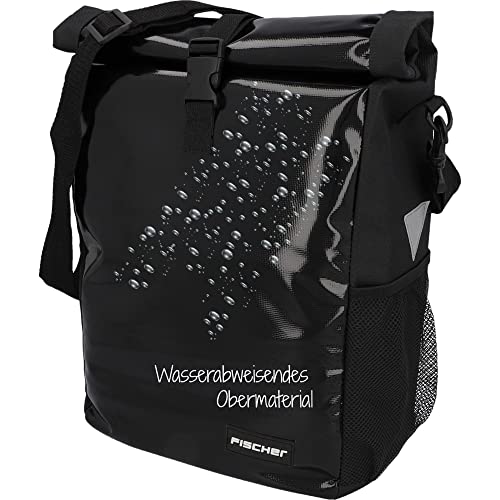 FISCHER Fahrrad Gepäckträgertasche Kurier, Fahrradtasche, Umhängetasche, Reflektor, 18 Liter, wasserabweisend, schwarz