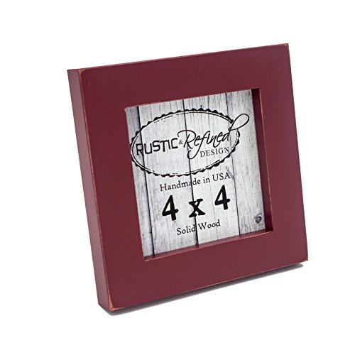 Rustic and Refined Design 4x4 Solid Wood Made in USA Picture Frame with 1 Inch Border (Gallery Collection) - Barn Red
