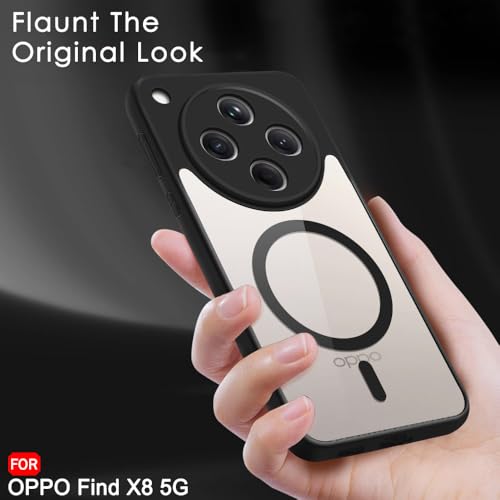 Image of TheGiftKart Hybrid Shockproof Back Cover Case for Oppo Find X8 5G | Hard Back Cover Case for Oppo Find X8 5G (PC & TPU, MagSafe Compatible, Transparent Clear Back, Black Sides)