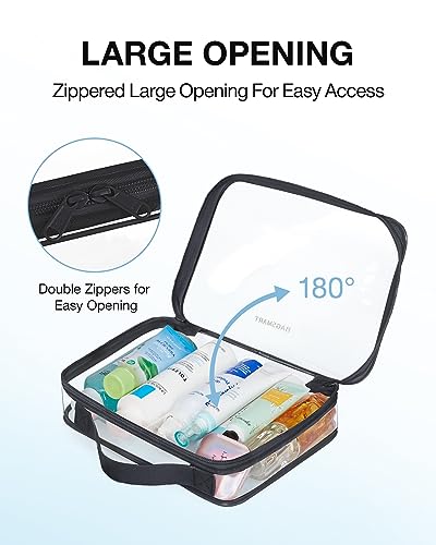 Image of BAGSMART Clear Toiletry Bag with Handle 2-Pack TSA Approved, Black | Water-resistant Travel Toiletry Bag, Carry On Travel Accessories Bag, Airport Airline Quart Size Bags Women Men, Makeup Bag