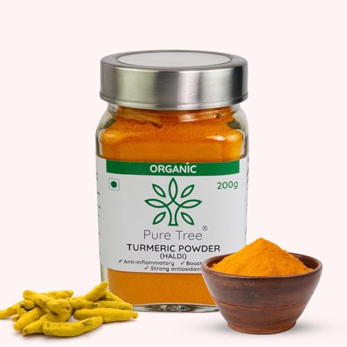 Image of Pure Tree Certified Organic Haldi Powder | 200 g | Glass Jar | Turmeric Powder | Spice Masala Powder Raw for Milk | Strong Antioxidant