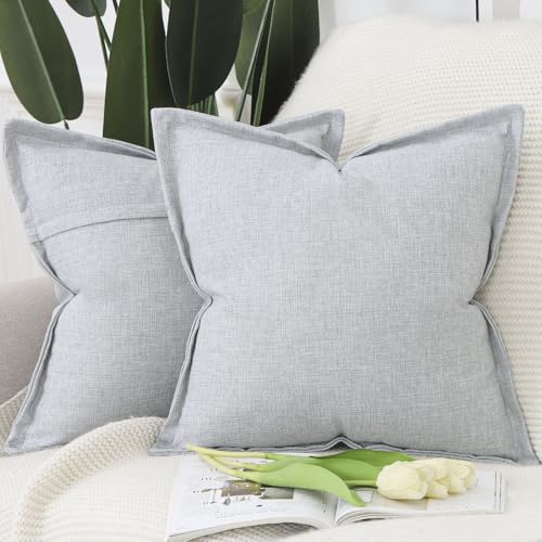 Madizz 2er Set Polyester Leinen Kissenbezügen mit breiter Kante Weiche dekorative Kissenbezüge für Sofa Schlafzimmer Kissenhülle Graulila 40x40 cm Quadrat Madizz 2er Set Polyester Leinen Kissenbezügen mit breiter Kante Weiche dekorative Kissenbezüge für Sofa Schlafzimmer Kissenhülle Graulila 40x40 cm Quadrat