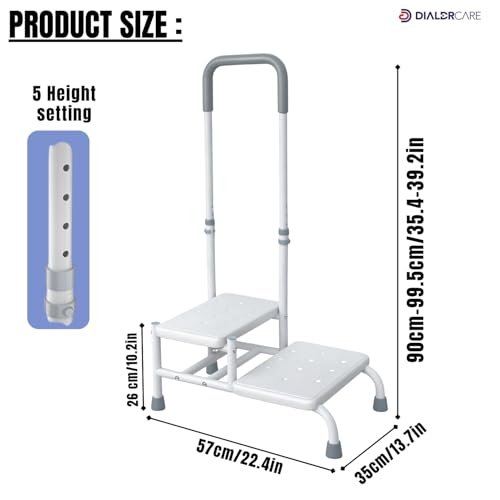 Image of DIALDRCARE Safety Step Stool with Handle - Lightweight, Sturdy 2-Step Standing Aid for Home, Bathroom, and Bedroom Use (White)