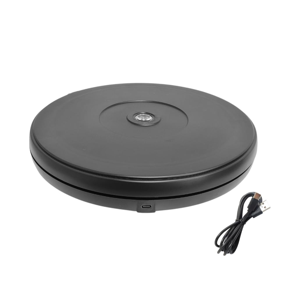 fotoconic Black Electric Motorized Rotating Turntable Display Stand with LED, 10 Inch / 25cm Diameter, 20 Lb Centric Loading for Shop Display