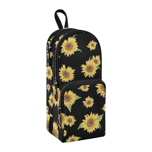 Image of ZAZYXTJ Sunflower Standing Large Capacity Pencil Case 3 Compartment Pen Pouch Storage Makeup Bag for School Office Teen Girl Boy Men Women
