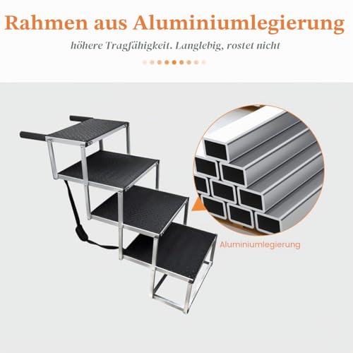 Bounabay hundetreppe große Hunde - Hundetreppe Auto 4 Stufen - Klappbare Aluminium Hundetreppe Ultra-Leicht - Hochwertige Autotreppe für Hunde bis 70kg