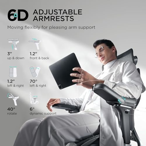Hbada E3 Pro Ergonomic Office Chair, Big and Tall Office Chair - with 3-Zone Dynamic Lumbar Support, 4D Adjustable Headrest, 6D Adjustable Armrest, Black - 2