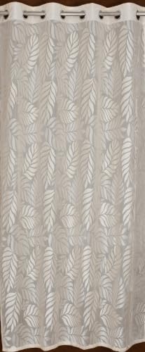 Image of Fabrilia Leaf Pattern Net Sheer Curtains for Window | Premium Semi Transparent Curtain with Elegant Botanical Leaf Design | Cream | 5 feet | Set of 2