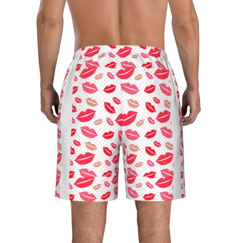 Men's Beach Shorts Swim TrunksFun Patterns Lips Print for Surfing Running Summer Vacation3