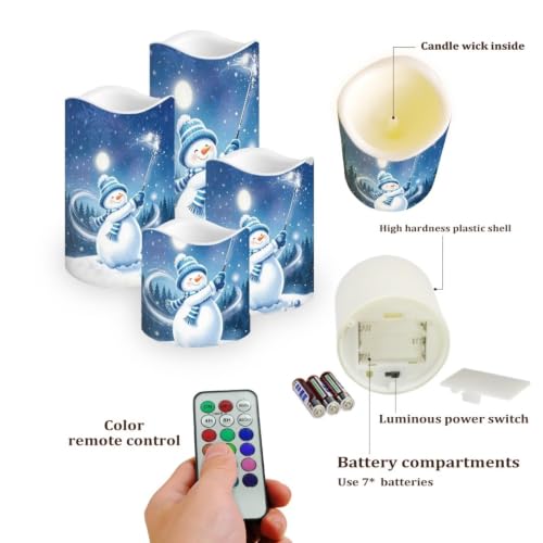 Image of Christmas Flameless Candles with Remote Set of 4 | Xmas Flameless Candle Set with Timer, Battery Operated, Fake Candles for Kitchen Room, Home Decor