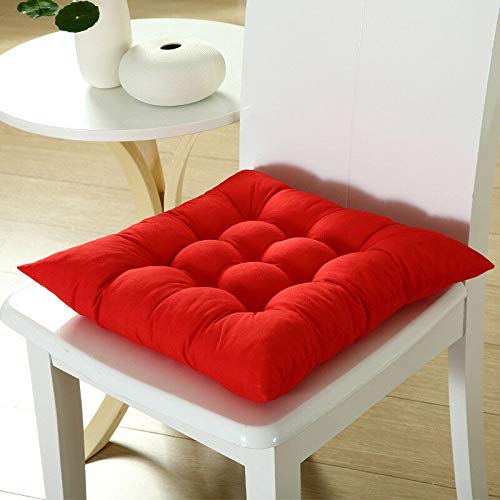 Huahoo Coussinets de chaise antidérapants pour chaise de jardin, cuisine, bureau, avec attaches 40 x 40 cm, Polyester, Rouge, 1 Seat Pad Cover