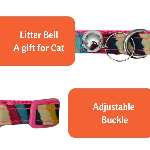 Image of Emily Pets Cat Collar for Girl Boy, Colorful Breakaway Cat Collars with Bell, Adjustable Printed Nylon woth Safety Buckles Kitten Collar (Color May Vsry, 1 Piece)