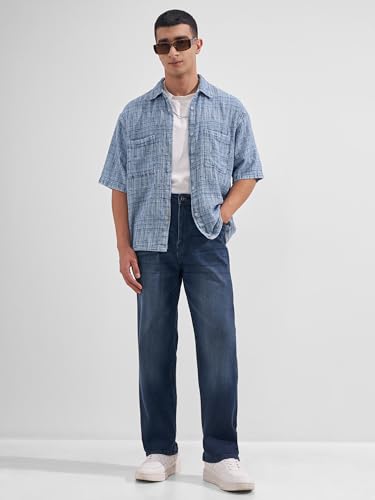 Image of Highlander Men Men's Premium Loose Straight Fit Mid-Rise Cotton Lycra Jeans - Button Closure, Machine Washable, Comfortable All-Day Wear for Casual & Semi-Formal Occasions