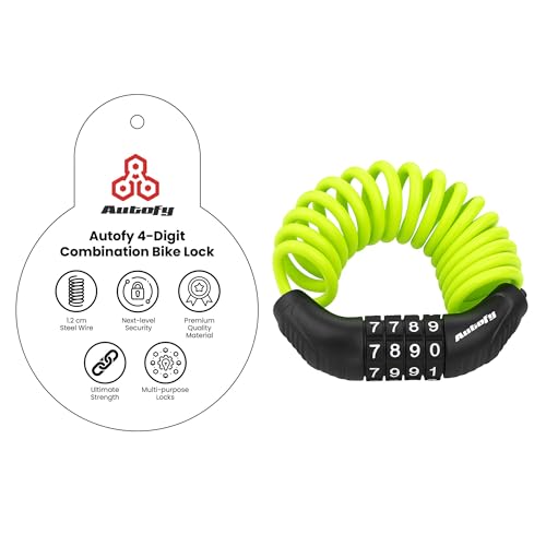 Image of Autofy 4 Digit Number Heavy Duty Wire Cable Lock Anti-Theft Cycle Locks for Bicycle for Multipurpose Use Luggage,Helmet Lock for Mens Bike Cycle Accessories (Neon Green)