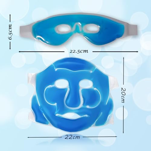 Image of Aqua Ice Face & Eye Cooling Gel Pad and Aloe Vera Gel Mask Ice Pack for Face and Eye Patches Remove Dark Circles, Fatigue Cool Eyes Patch Pads Eye Care | Facial Skin Refresh Face Mask for Hot & Cold Therapy (Blue Face Mask, Blue Hole Eye Mask)