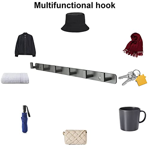 Image of Coat Rack, Heavy Duty Stainless Steel 6 Tri Coat Hook Hanger, Wall Mounted Storage Wall Hooks, Rustic Clothes Hook /Key Hook Rail for Bathroom Kitchen Entryway(6 Hook Grey)