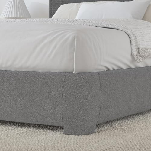 Image of BarnFurin Twin Size Bed Frame, Boucle Upholstered Platform Bed Frame with Headboard, Soft Rounded Corners, No Box Spring Required, Non-Slip and Noise-Free, Easy Assembly, Light Grey