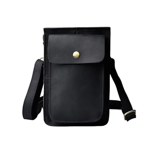 Retro Men's Mobile Phone Sports Waist Bag with Hook Top Layer Leather
