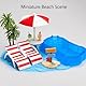 KARLOR Miniatur Strand Deko,2 Liegestuhl +1 Strandschirm Tisch, Mini Strandkorb Sonnenschirm Strand-Mikrolandschaft Dekoration Zubehör Miniatur Möbel Miniliegestuhl Accessoires für Sandkasten Garten