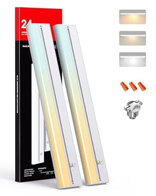 Aulaidik Hardwired Under Cabinet Lighting 24 Inch, 3 Color Settings - Soft White(3000K), Bright White(4000K), Daylight White(5000K), 2 Pack Linkable Dimmable Under Counter Lights for Kitchen, CRI 97