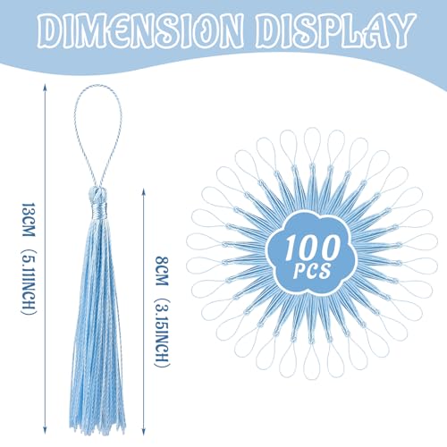 Image of 100 Pcs Bookmark Tassels Bulk Light Blue Soft Craft Silky Handmade Mini Tassels for Jewelry Making with Loops for DIY Craft Accessory Dress Decoration