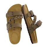 CUSHIONAIRE Women's Cork Footbed Sandal - Comfortable, Adjustable Straps, Arch Support, Wide Widths Available, Boho Chic Summer Slides, Brown 7.5