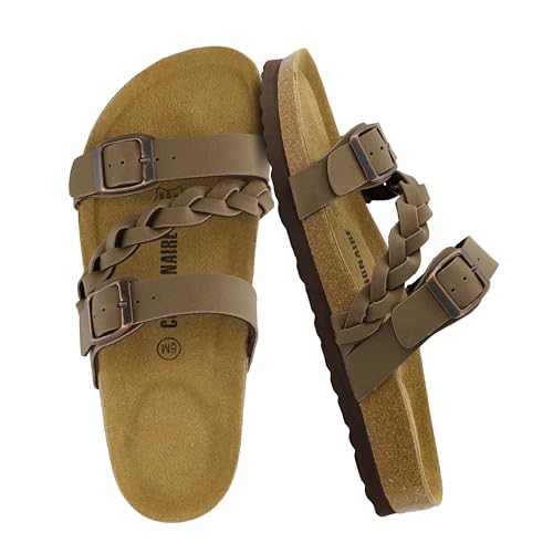 Image of CUSHIONAIRE Lizzy Cork Footbed Womens Sandals - Comfortable Braided Summer Slip On Slide Sandals for Women