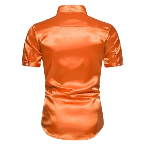 Vsadsau Men's Satin Shirt Short Sleeve Button Down Solid Color Tuxedo Business Slim Wedding Shirts3