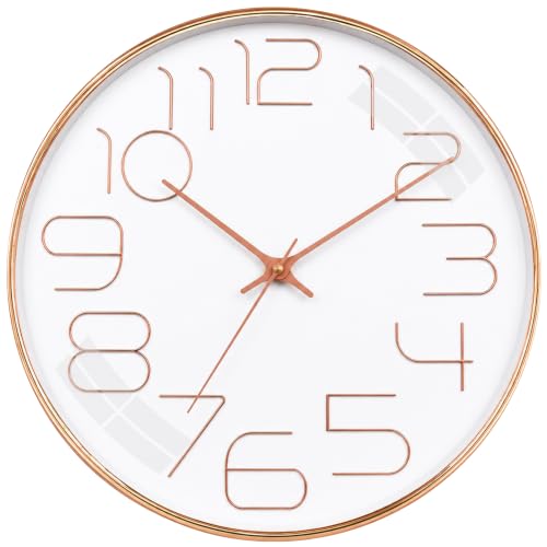 Image of TEKCOOL Plastic Digital Wall Clock 12 inch Silent Quartz Decorative Non-Ticking Classic Clock Battery Operated Round Easy to Read for Room /Home /Kitchen /Bedroom /Office /School-(Rose White)'