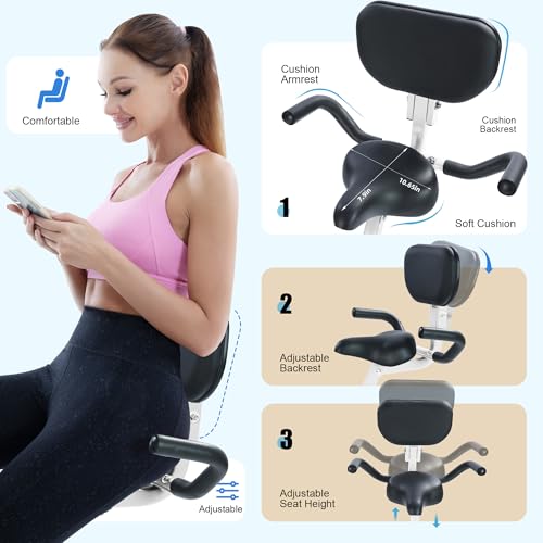 Image of BARWING Exercise Bike Stationary Bikes for Home with APP，3 in 1 Folding Exercise Bikes for Seniors, Indoor Cycling Workout Bike 16-Level Adjustable Resistance,330LB Capacity,Comfortable Seat Backrest White