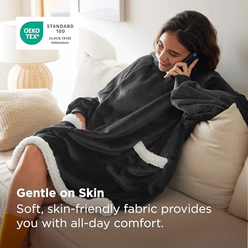 Bedsure Sherpa Wearable Blanket Hoodie — Flannel-Lined Oversized Hoodie Blanket — view 3