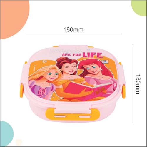 Image of SKI Baker Steel Lunch Box for Kids, 3 Compartment Insulated School Tiffin with Spoon, Leak-Proof, BPA Free, Bento Box for Boys & Girls, Birthday Gifts, Party Favours - Princess