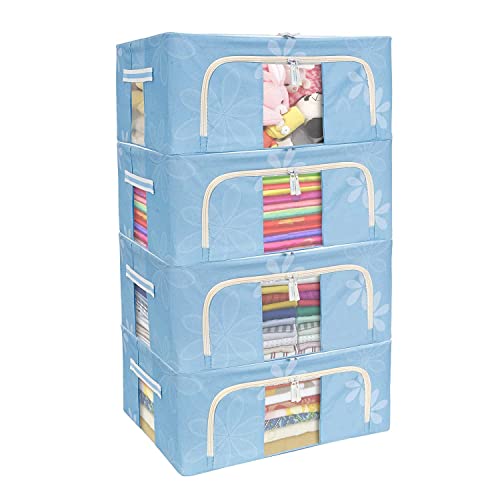 Image of TEKCOOL Foldable Steel Frame Clothes Organizer Storage Box for Wardrobe, Saree, Shirts, and Blankets (44 Ltr - Pack of 4, Oxford Fabric).