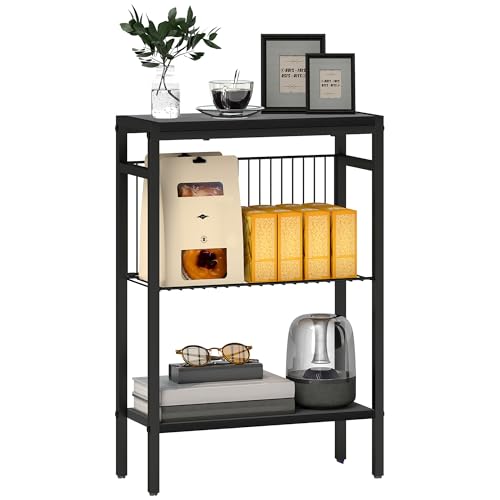 HOMCOM Mesa Auxiliar Estrecha de 3 Niveles Mesita Auxiliar Industrial con Estantes Abiertos y Estructura de Acero para Salón Dormitorio 43x18x62,5 cm Negro