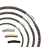 Lederkette geflochten SCHWARZ-NATURrand | Armband 18-23 cm - Halsband 36-70 cm | 4 Stärken | Verschlüsse in Silber/Schwarz/Gold, Länge:Kette 50 cm, Stärke + Verschlußfarbe:4 mm | Verschluß Silber