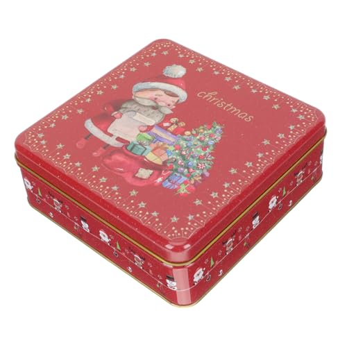 HONMEET クリスマスデザイン ブリキキャンディーボックス お菓子包装ケース ふた付き 贈答用クッキーホルダー 休日パーティー用 食品収納容
