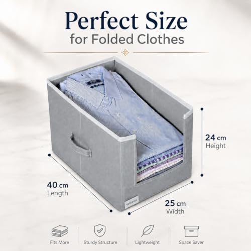Image of VERVENIX Shirt Stacker Set of 6, Non Woven Foldable Clothes Storage Organizer with Handle, Wardrobe Closet Organizer, Space Saving Cloth Organizer for T-Shirts, Shirts, Jeans, Grey