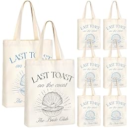 Aliceset 8 Pcs Bridesmaid Tote,Black,Blue,Last Toast on the Coast
