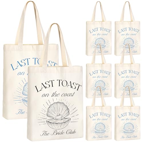 Aliceset 8 Pcs Love on The Lake Bachelorette Party Decor Bridesmaid Tote Bags Canvas for Bachelorette Gift Bags Bridal Shower(Black Blue Last Toast on the Coast)