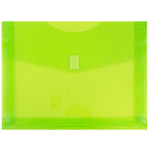 JAM PAPER Plastic Expansion Envelopes with Hook & Loop Closure - Letter Booklet - 9 3/4 x 13 with 2 Inch Expansion - Lime Green - 12/Pack