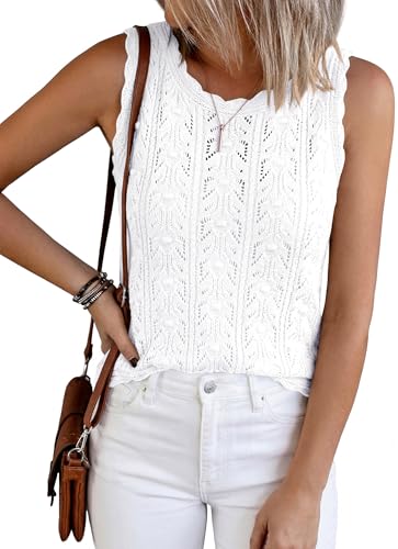 BTFBM Crochet Tank Tops for Women Hollow Out Sleeveless Loose Sweater Vest Top Summer Spring 2026 Beach Vacation Clothes(White, Small)