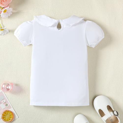Image of 12M-14Y Toddler Baby Girls Peter Pan Collar Blouse Kids Girl Solid Color Puff Sleeve T-Shirts Casual Tee Tops