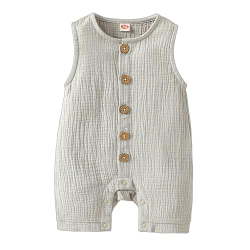 Image of Cecobora Infant Newborn Baby Boys Girls Cotton Linen Romper Summer Jumpsuit Sleeveless Overalls Clothing Set