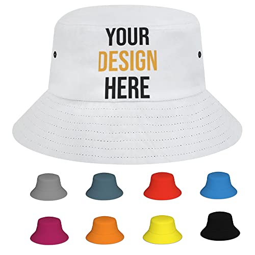Custom Bucket Hats for Women Men Design Your Own Text Logo Image Photo Personalized Hats Adjustable Packable Fisherman Hat White
