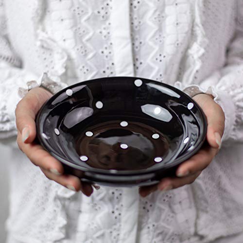 City To Cottage Handmade Black And White Pottery Polka Dot Glazed 7.3Inch/18.5Cm, 14Oz/400Ml Salad, Pasta, Fruit, Cereal, Soup Bowl | Unique Ceramic Dinnerware, Housewarming Gift #TOP4
