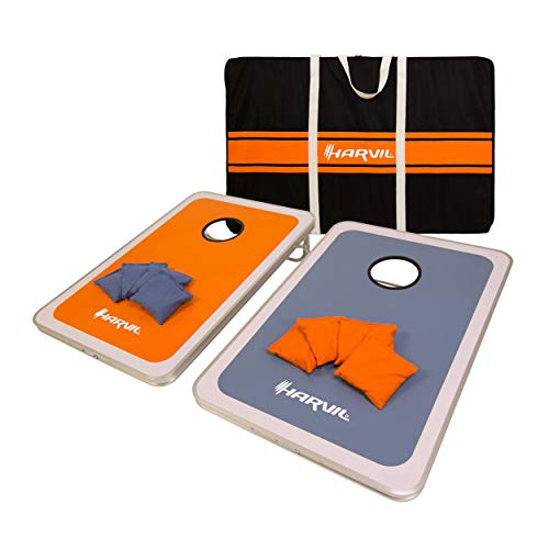 image for Harvil Aluminum-Framed Cornhole Bean Bag Toss Game Set with 8 Double-L