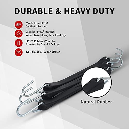 Virtionz 15" Rubber Tarp Straps Long Heavy-Duty Epdm Rubber Bungee Cords With S Hooks Ideal For Securing Tarps, Canvases, Cargo (10-Pack #TOP7