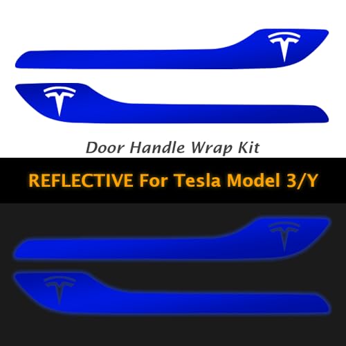 Image of IPG Compatible for Model 3 / Model Y /Juniper Door Handle Decal Sticker Wrap Kit (Set of 4) with Tesla Logo Personalize Your Tesla (Reflective Series - Blue)